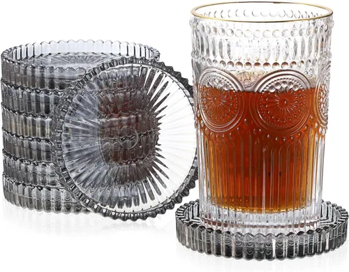 Miniatura 19 de JUXYES Juego de 5 posavasos de cristal tono ámbar redondos, tapetes para tazas de vidrio para bebidas, café, té, vino, posavasos decorativos