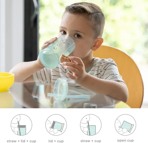 Miniatura 5 de Olababy Clear View - Taza de entrenamiento de silicona con tapa con pajilla, entrenador para sorber para niños de 12 meses en adelante, vasos Lila