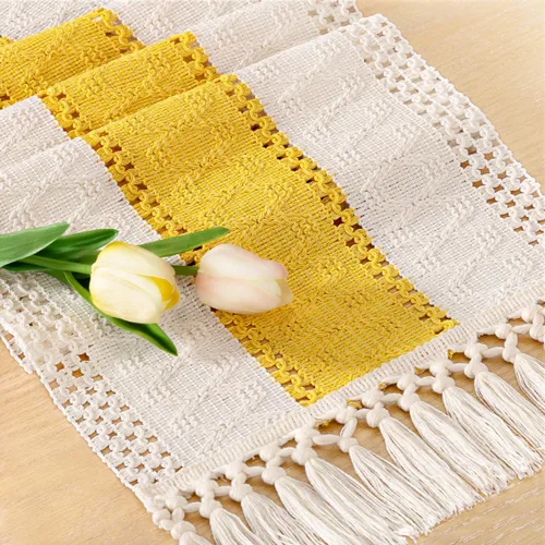 Miniatura 12 de Socomi Camino de mesa bohemio de verano rústico para comedor, cocina, centro de mesa, decoración pequeña de macramé de algodón y lino, camino