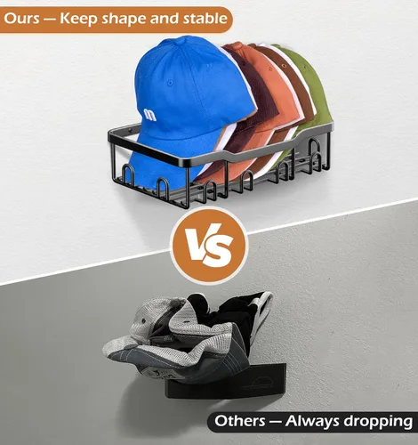 Miniatura 5 de KEETDY Percheros de metal para gorras de béisbol, organizador de sombreros de pared para 24 gorras, 2 paquetes de organizador resistente de Negro