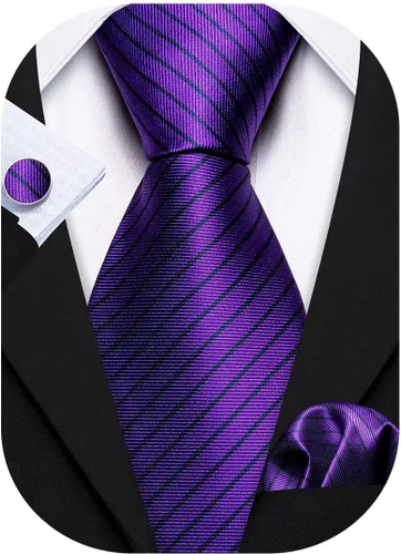 Miniatura 212 de Barry.Wang Juego de corbatas para hombre, corbata de seda a rayas, tejido a cuadros, gemelos formales, negocios, boda