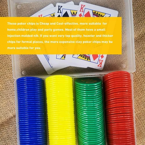 Miniatura 6 de 160 fichas de póquer de tamaño típico de plástico con impresión de números dorados para jugar noches de juego en casa, aprendizaje de matemáticas