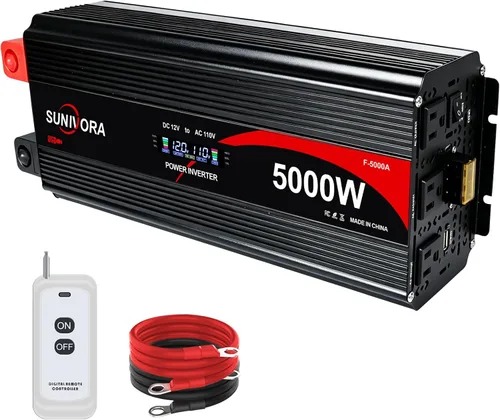 Miniatura 10 de Inversor de corriente de 2500 vatios de 12 V a 110 V/120 V CC a CA, pico de 5000 W, con control remoto y LCD, 4 salidas de CA y 4 puertos USB