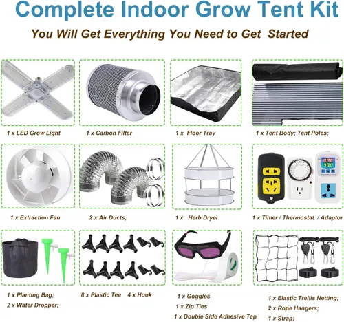 Miniatura 7 de Kit completo de tienda de cultivo de 4 x 4 pulgadas de Mylar de alta reflectancia para interiores de 48 x 48 x 80 pulgadas + luz LED para cultivo