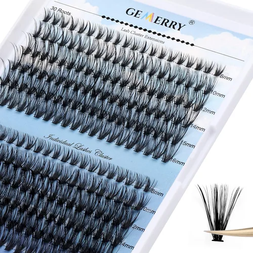 Miniatura 17 de Extensiones de pestañas en racimo GEMERRY, 144 piezas, pestañas individuales, dos estilos, extensiones de pestañas con tallo ancho, suaves