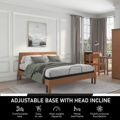 Miniatura 3 de Greaton Base de cama ajustable de 15 pulgadas con telas decorativas, inclinación de la cabeza con control remoto con cable, barra protectora
