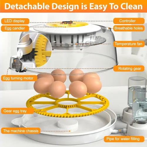 Miniatura 5 de Incubadoras de huevos para incubar huevos con girador automático de huevos, 8 incubadoras para huevos de gallina con vela de huevos para pollo