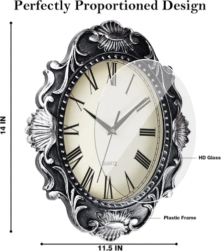 Miniatura 5 de AYRELY Reloj de pared rústico ovalado de 14 pulgadas, funciona con pilas, reloj silencioso de estilo rústico que no hace tictac, decorativo