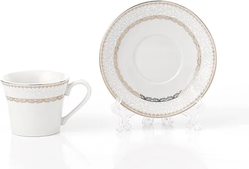 Miniatura 3 de World Gifts - Juego de tazas y platillos de porcelana elegantes y duraderos y coloridos, 2 onzas, dorado, juego de 6