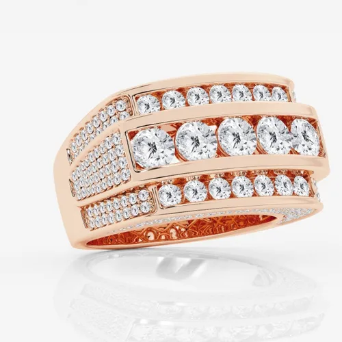 Miniatura 6 de CUSTOMIZE JEWELS 4 13 ctw Round Lab Grown Diamond Men's Multi-Row Rectangular Wedding Band In 14k Gold