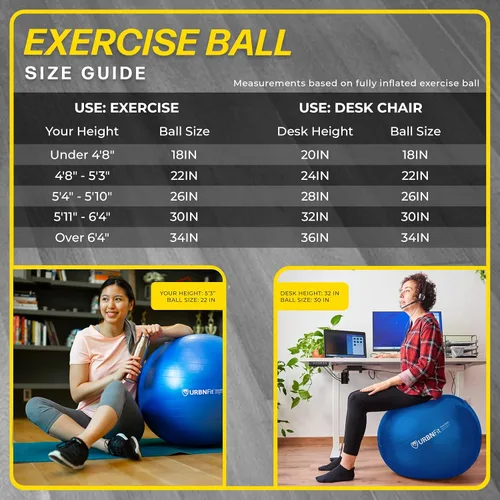Miniatura 7 de URBNFit - Pelota de ejercicio, entrenamiento y yoga en varios tamaños, pelota para embarazo y estabilidad, antiestallido, incluye bomba de inflado