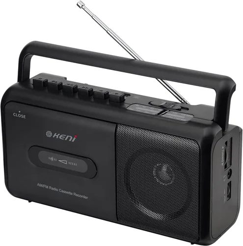 G Keni Grabador portátil de cinta de casete, reproductor de casete de radio AM/FM con altavoz integrado, conector para auriculares, reproductor de