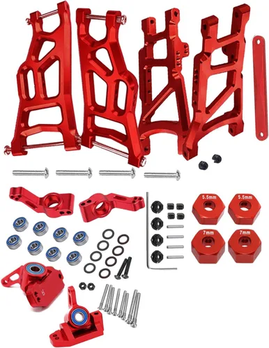 Pieza de actualizaciones para barra de 1/10 2WD, brazo de suspensión delantero trasero de aleación, bloque de ruedas, bloques de dirección, Rojo
