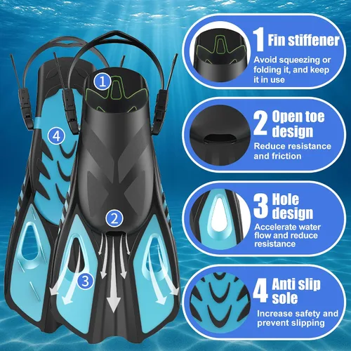 Miniatura 2 de Aletas de esnórquel, aletas de natación, tamaño de viaje, cortas, ajustables, para esnórquel, buceo, adultos, hombres y mujeres, aletas de natación