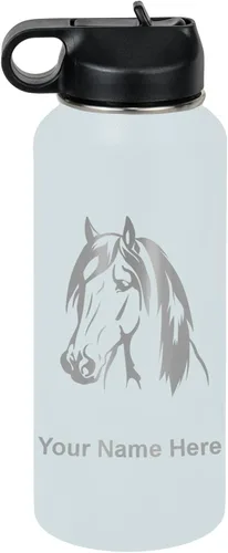 Miniatura 15 de LaserGram Botella de agua personalizada, cabeza de caballo 1, acero inoxidable de doble pared aislada al vacío con popote superior, regalo grabado