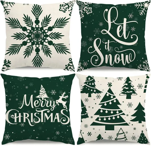 Miniatura 9 de Juego de 4 fundas de almohada de Navidad de 16 x 16 pulgadas, decoración de Navidad azul, copos de nieve, árbol de Navidad, decoración de invierno