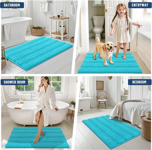 Miniatura 6 de Grandaily Alfombras de baño de felpilla a rayas de 24 x 16 pulgadas, extra gruesas y suaves, absorbentes, parte trasera de goma, alfombra de ducha