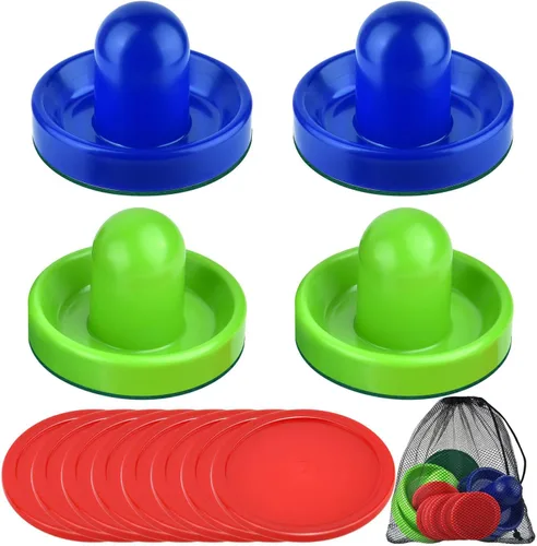 Coopay Empujadores de hockey de aire y discos de hockey de aire con una bolsa de cordón para mesas de juego (4 Striker, 8 Puck)