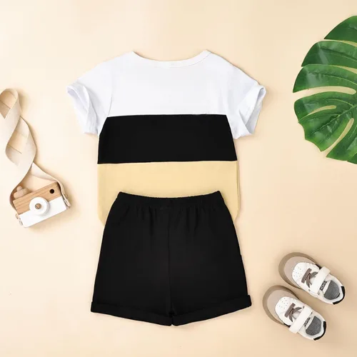 Miniatura 79 de Ropa para bebé niño pequeño, trajes de verano de manga corta, camiseta de retazos y pantalón con bolsillo, conjunto de 2 piezas, 12 meses a 4 años