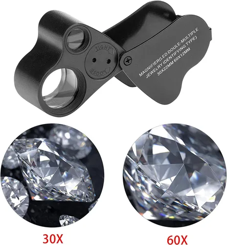 Miniatura 8 de HMKIS Lupa Jewelers, paquete de 2 lupas con luz, 30 x 60 x 90 x 20 aumentos de bucle con 20 baterías de respaldo para monedas, diamantes, gemas