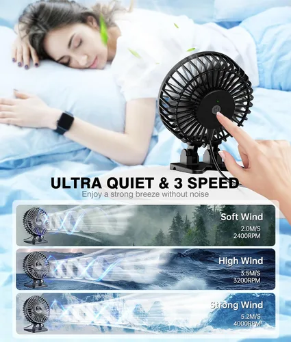 Miniatura 3 de JZCreater Ventilador de escritorio USB, mini portátil, refrigeración de mesa de escritorio de 3 velocidades, alimentación de enchufe, viento fuerte