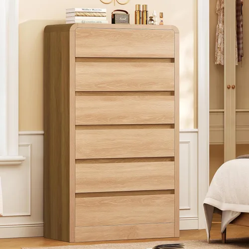 Miniatura 13 de TEENFON 55" Dresser for Bedroom with 6 Drawers, Dressers & Chests of Drawers with Curved Profile Design, 6 Drawer Dresser, Bedroom Dressers, Wood