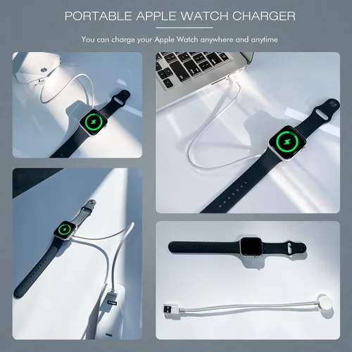 Miniatura 5 de Cargador de reloj para Apple Watch, 1.0 ft/1 pie corto de carga USB A inalámbrico magnético portátil cable de carga iPhone iWatch cable compatible