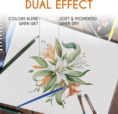 Miniatura 3 de Zenacolor Lápices de acuarela profesionales, juego de 72, caja de metal con pincel, juego de dibujo para colorear, mezclar y colocar en capas