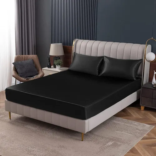 Miniatura 9 de Homiest Sábanas Ajustables de Satén Negro Tamaño Twin XL de Bolsillo Profundo Ropa de Cama Lujosa y Ultra Suave Sábana Inferior