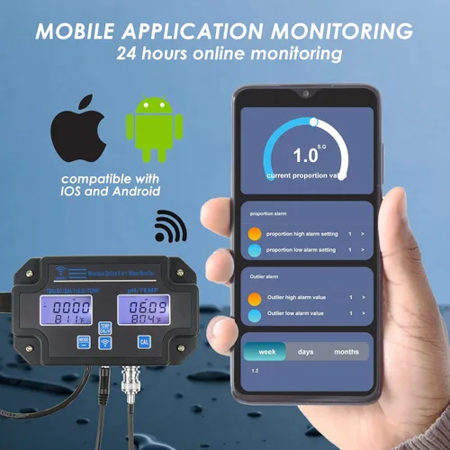 Miniatura 6 de Monitor EC pH para Hidroponía, Probador de Calidad de Agua 6 en 1 con Wi-Fi, Medidor Probador de pH, Monitor Continuo de pH PPM EC CF Humedad