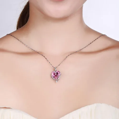 Miniatura 2 de Merthus Collar de plata de ley 925 creado con corazón de topacio arcoíris de fuego místico para mujer joyería de regalos para esposa