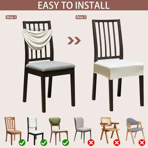 Miniatura 4 de Juego de 4 fundas elásticas para sillas de comedor, fundas para sillas de comedor, fundas para sillas de cocina, fundas de asiento extraíbles y Beige
