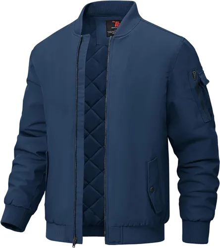 Miniatura 12 de BGOWATU - Chaqueta para hombre, impermeable, acolchada, tipo bomber, casual, para otoño e invierno, cálida y acolchada