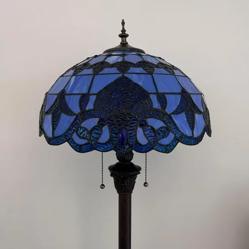 Miniatura 4 de Lámpara de pie de vitrales azules estilo barroco con base de metal bombillas LED incluidas para sala de estar, dormitorio, 16 pulgadas