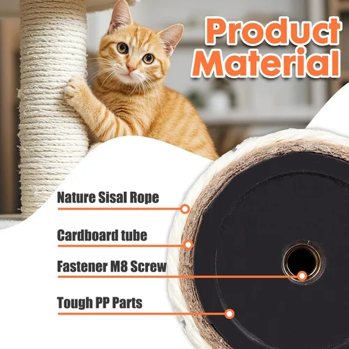 Miniatura 5 de PowerKing Poste Rascador de Repuesto de Sisal Natural, 4 Piezas de Repuestos de Poste Rascador para Gatos M8 para Reacondicionamiento, Blanco