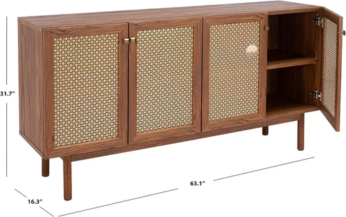 Miniatura 3 de SAFAVIEH Piran Soporte de TV para pantalla plana de hasta 70 pulgadas, nogal y dorado, 4 puertas con almacenamiento interior, consola multimedia