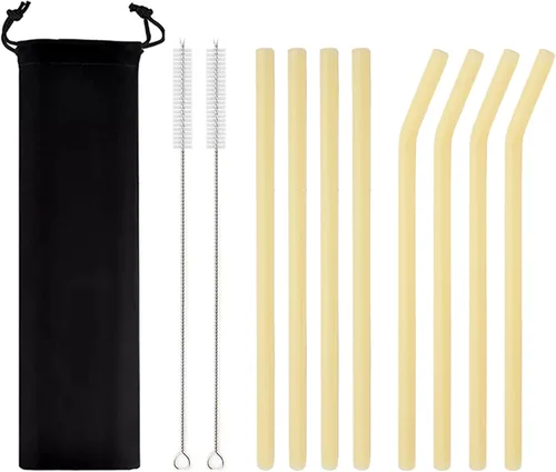 Miniatura 9 de JASHII 8 popotes de vidrio negro, reutilizables, de cristal, colorido, resistente a las roturas, con 2 cepillos de limpieza para batidos, batidos