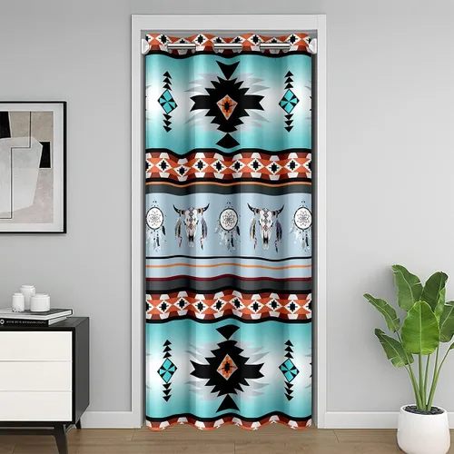 Cortina opaca para puerta con diseño de vaca y atrapasueños, estilo bohemio, tribu étnica, flecha, aztecativa, retro, vintage, exótica, cuerno