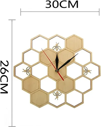 Miniatura 4 de XDG Reloj de pared de madera natural con diseño de abejas y panal de abeja, arte de pared, diseño de abeja, miel, contemporáneo, para decoración
