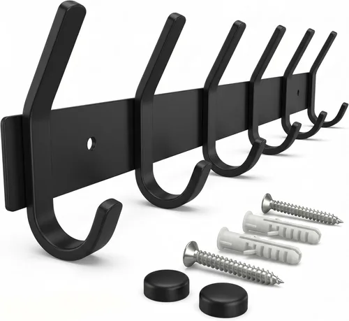 Miniatura 22 de Perchero de Abrigos Pequeño Negro Mate para Pared – Riel de Ganchos de Acero Inoxidable de 6 Pulgadas con 2 Ganchos Dobles para Abrigos