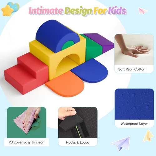 Miniatura 7 de MU Juguetes de Escalada Suaves para Niños Pequeños, Bloques de Escalada de Espuma Suave para Bebés de 7 Piezas, Juego de Actividades de Gimnasio