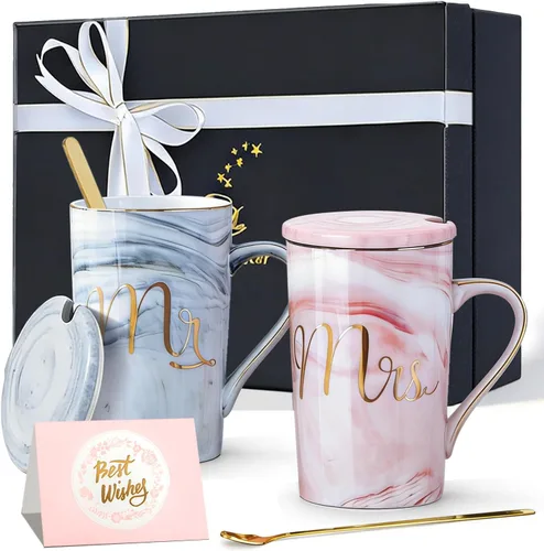 Miniatura 12 de Jumway Tazas de café Mr and Mrs – Regalos de boda – Juego de tazas Mr and Mrs – para novia y novio – Regalos para despedida de soltera, compromiso
