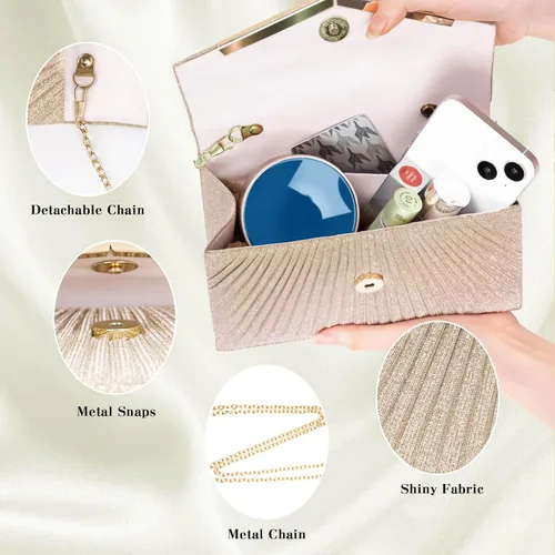 Miniatura 4 de Larcenciel Bolsos de noche para mujer, bolso de noche plisado brillante, elegante embrague de lentejuelas para boda, fiesta de cóctel formal