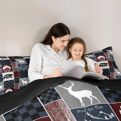 Miniatura 197 de Juego de edredón de oso y ciervo, tamaño individual, ropa de cama de animales salvajes de caza, colcha rústica de cabaña, casa de campo, cuadros