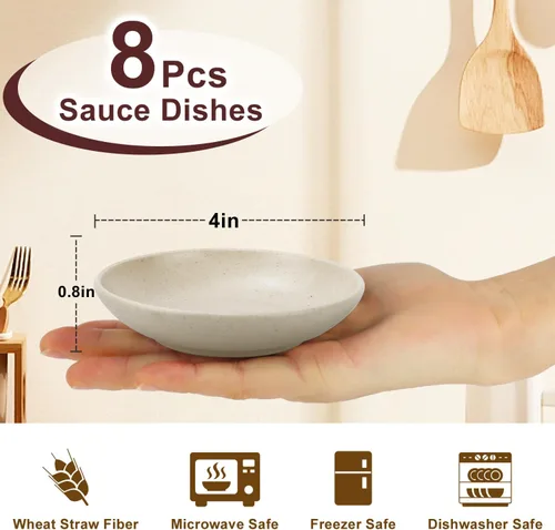 Miniatura 2 de Platos de paja de trigo de 4 pulgadas, 8 piezas, cuencos de inmersión ligeros e irrompibles, platos pequeños de salsa de soja, cuencos pequeños