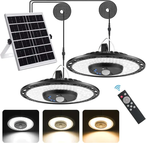 Miniatura 8 de Auzev Luces Solares para Interiores y Exteriores 3000LM Luz de Cobertizo con Energía Solar con Interruptor, Control Remoto, Temporizador, 3 CCT IP65