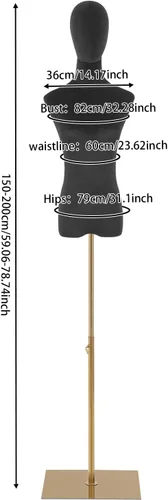 Miniatura 3 de Cuerpo de maniquí femenino Forma de vestido de tela de lino Manikin Torso con cabeza desmontable Altura ajustable Soporte de metal, para coser ropa