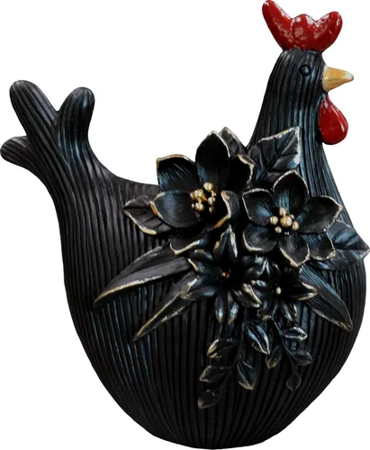 Escultura decorativa de gallo para jardín (gallina negra)