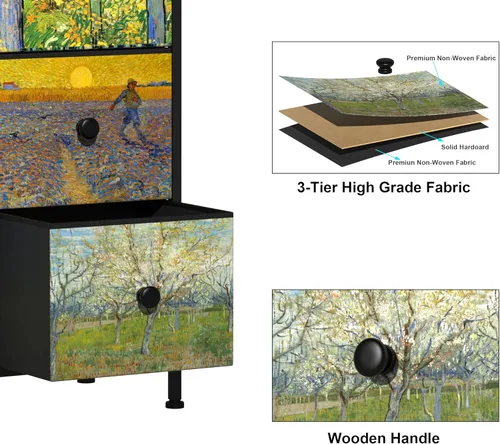 Miniatura 6 de EXOTICA - Cómoda grande con 15 cajones, cómoda alta de tela Van Gogh para dormitorio, sala de estar, entrada, armario con marco de metal resistente