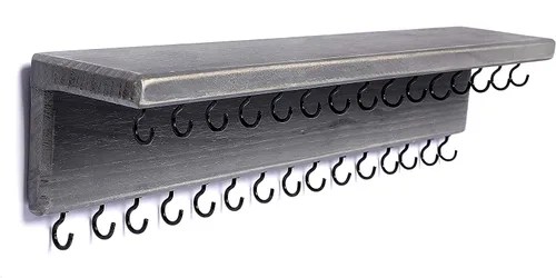 Miniatura 7 de SANY DAYO HOME Organizador de joyas con 24 ganchos y estante para cosméticos, 12 x 3 x 4 pulgadas, soporte de madera de pino rústico montado